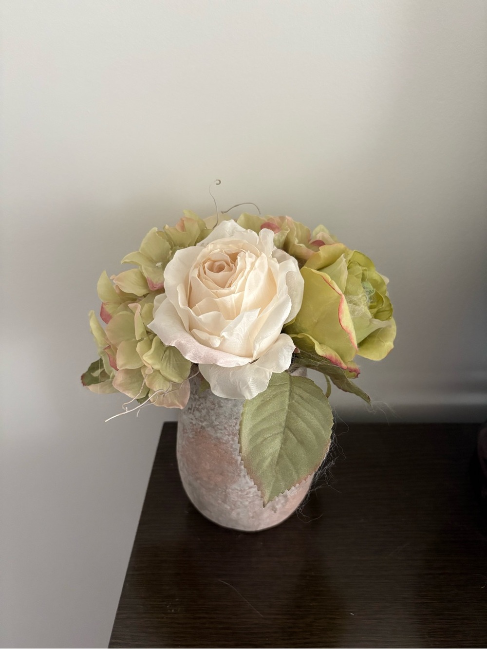 Elegant Cream Rose and Green Hydrangea Faux Flowers Arrangement - Home Accents